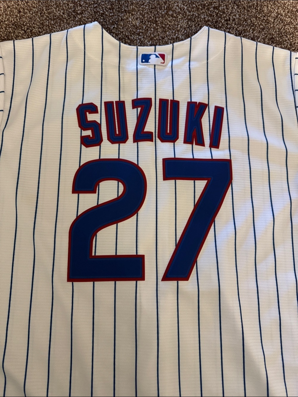 Nike White and Blue Pinstripe Baseball Jersey with Red Accent- Cubs - Picture 6 of 6